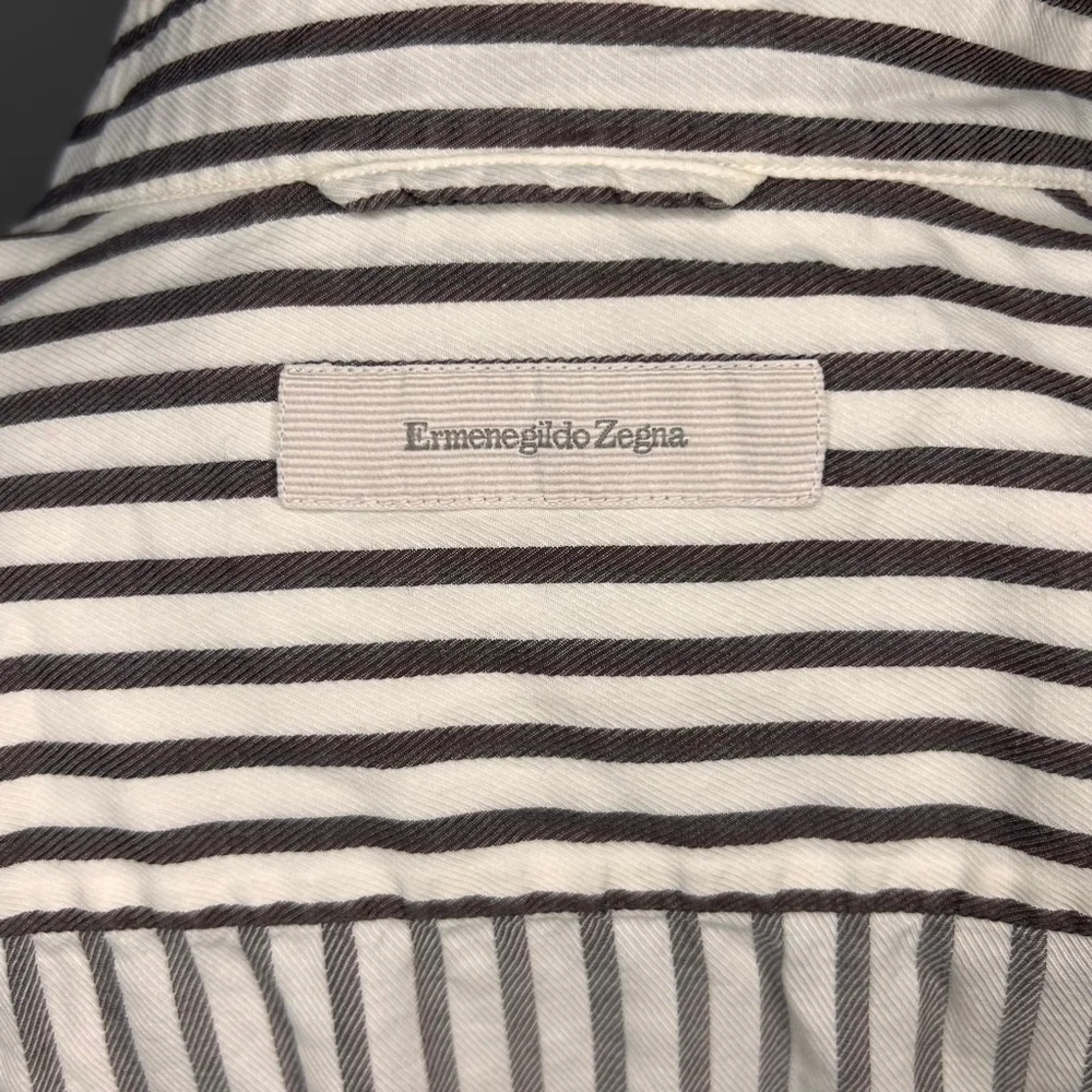 Ermengildo Zegna 100% cotton xxl white and brown striped men’s dress shirt - Picture 11 of 11